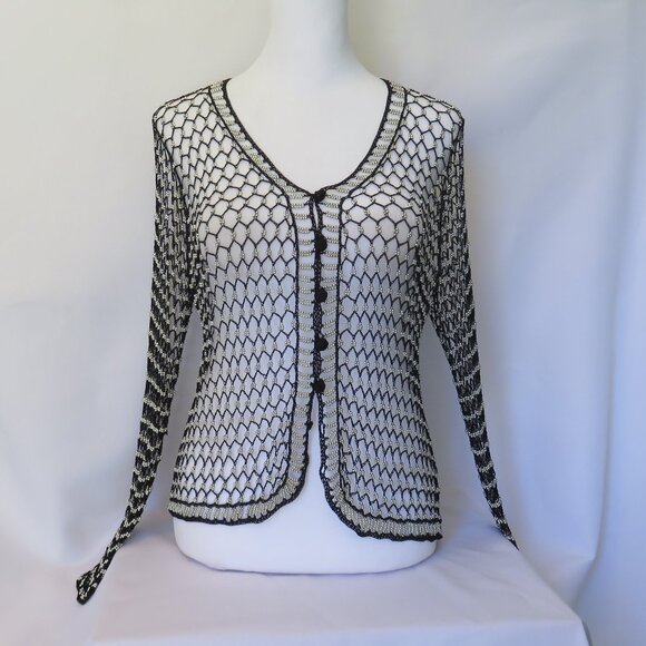 Black and Silver Beaded Slinky Net Sweater Cardigan Evening Wear..........1124 - Picture 1 of 10